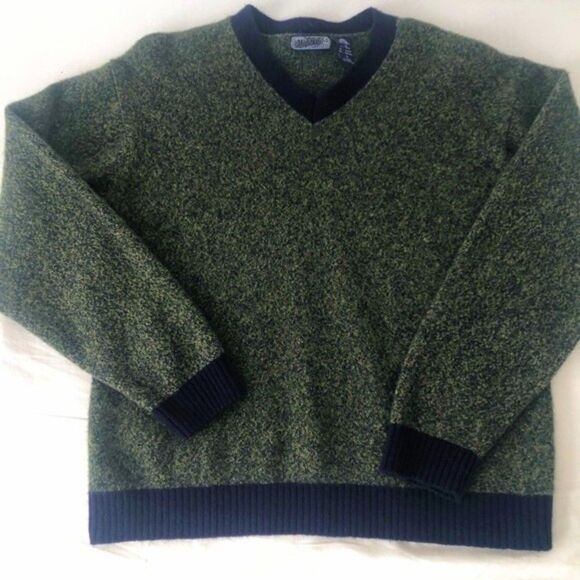 100% Lambs Wool Structure Sweater V-Neck Long Sleeve Pullover Men's Size L - Picture 1 of 6
